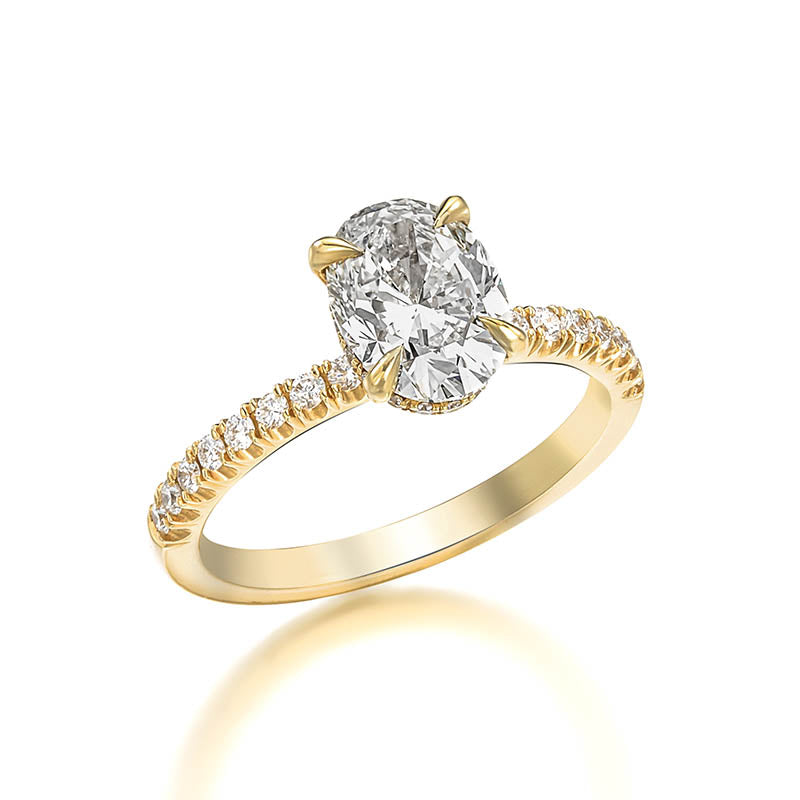 KNAR Signature Yellow Gold 1.5ct Oval Cut Diamond Engagement Ring with Hidden Halo