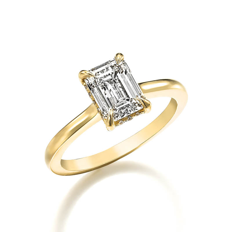 KNAR Signature Yellow Gold 1.8ct Emerald Cut Diamond Engagement Ring with Hidden Halo