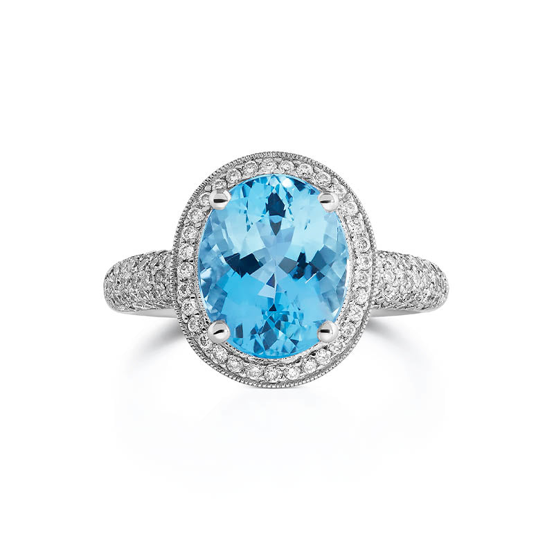 Knar Signature White Gold Aquamarine Diamond Ring PQX 63 FRONT
