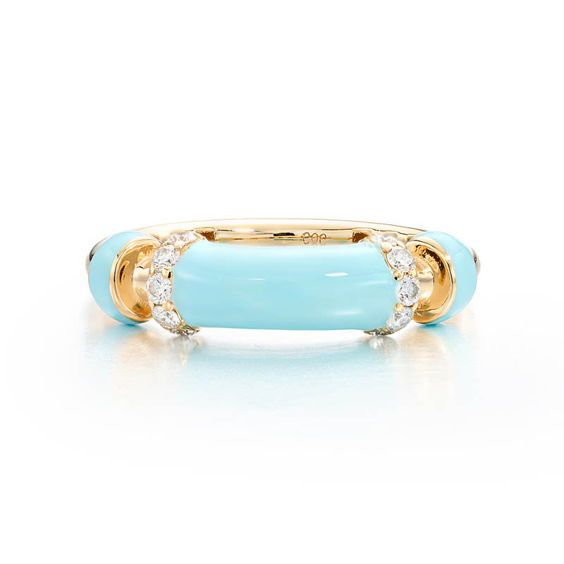 Knar Signature Yellow Gold, Light Blue Enamel & Diamond Ring