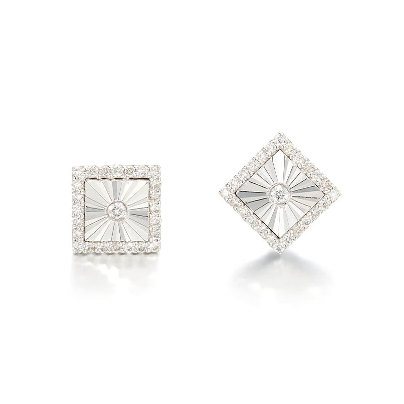 Knar Signature White Gold Diamond Square Earrings