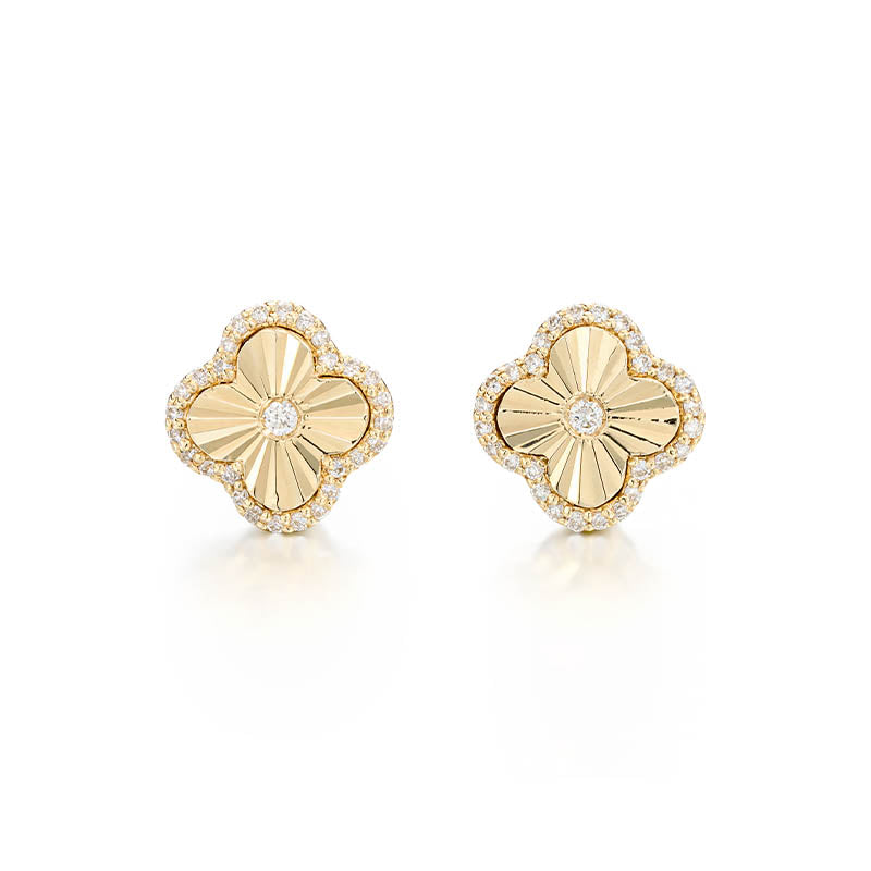Knar Signature Yellow Gold Diamond Clover Earrings