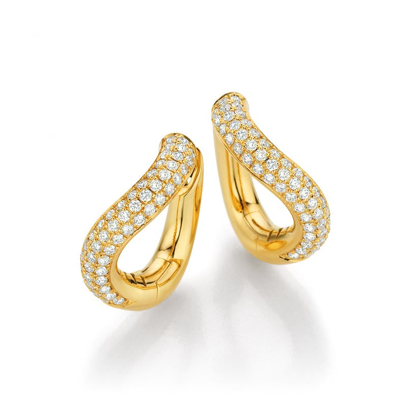 Knar Signature Yellow Gold & Diamond Wavy Hoop Earrings