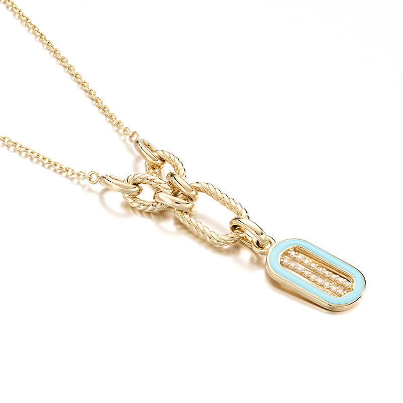 Knar Signature Yellow Gold, Light Blue Enamel & Diamond Drop Pendant