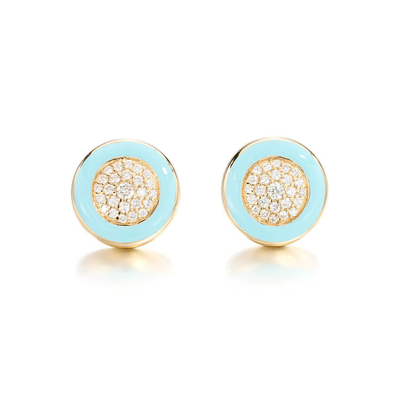 Knar Signature Yellow Gold, Light Blue Enamel & Diamond Earrings