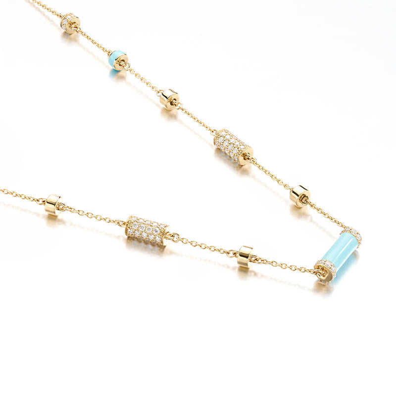 Knar Signature Yellow Gold, Light Blue Enamel & Diamond Station Necklace