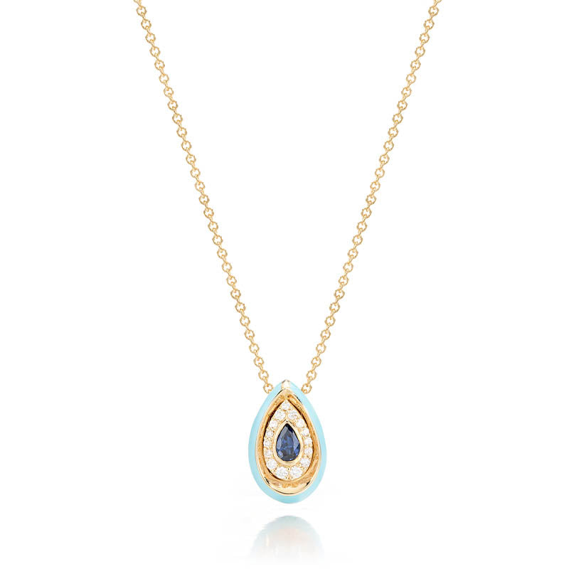 Knar Signature Yellow Gold, Light Blue Enamel, Sapphire & Diamond Pendant
