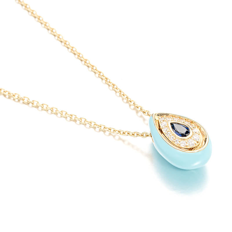 Knar Signature Yellow Gold, Light Blue Enamel, Sapphire & Diamond Pendant