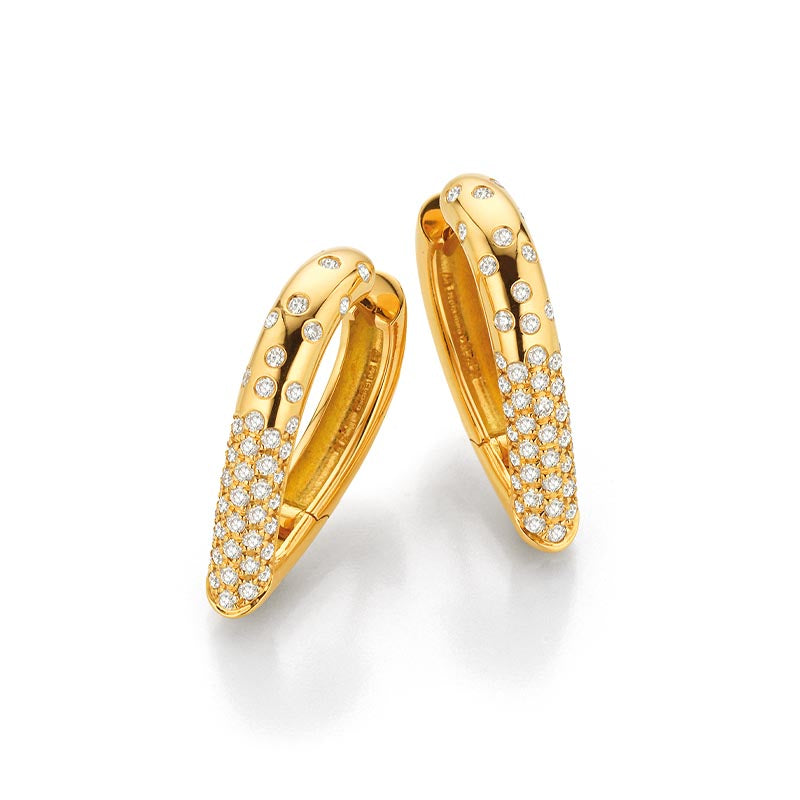 Knar Signature Yellow Gold & Scattered Diamond Tapered Hoop Earrings
