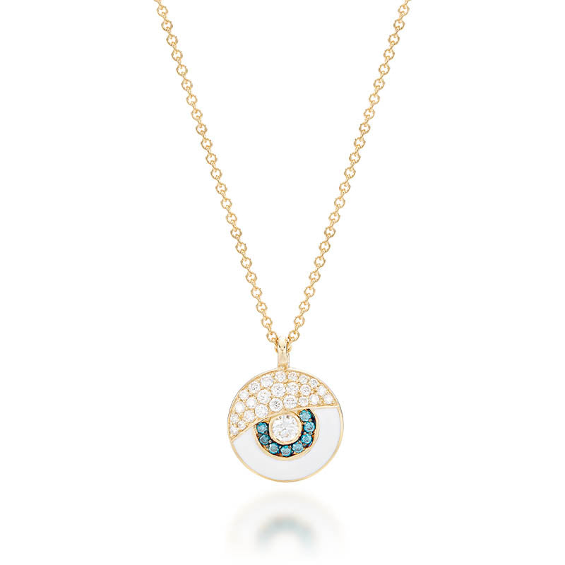 Knar Signature Yellow Gold, White Enamel & Diamond Eye Pendant