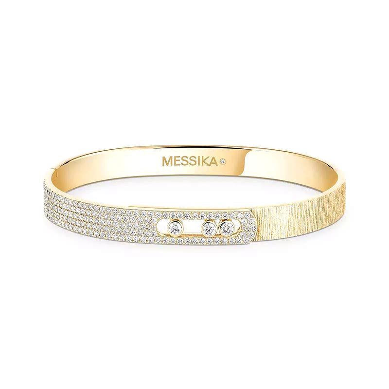 Messika Move Noa Ciselé Yellow Gold Semi-Pavé Diamond Bangle