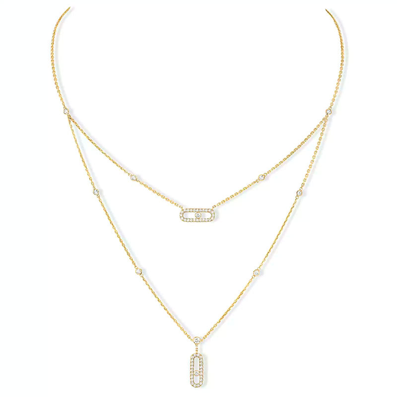 Messika Move Uno 2 Rows Pavé Yellow Gold Diamond Necklace