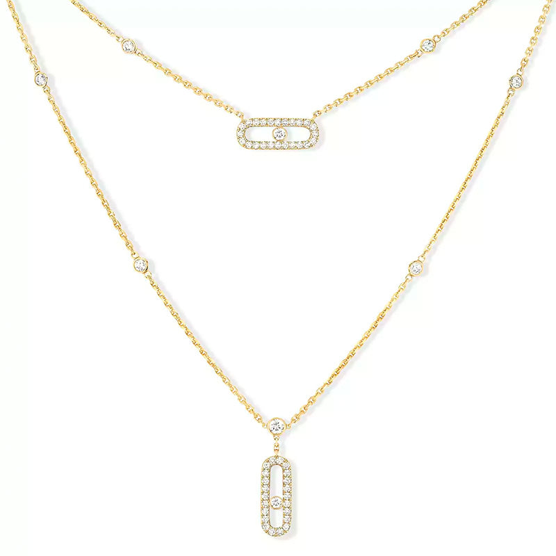 Messika Move Uno 2 Rows Pavé Yellow Gold Diamond Necklace