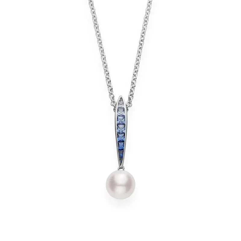 Mikimoto White Akoya Pearl and Blue Sapphire Drop Pendant MIK00994 Style No MPA10378ASXW