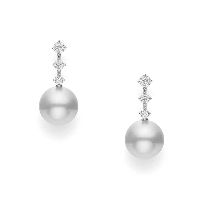 Mikimoto White Gold 11mm South Sea Pearl & Diamond Drop Earrings