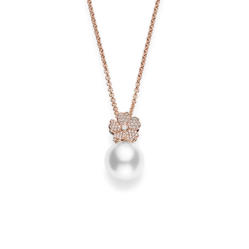 Mikimoto Cherry Blossom Rose Gold 12mm South Sea & Diamond Pendant