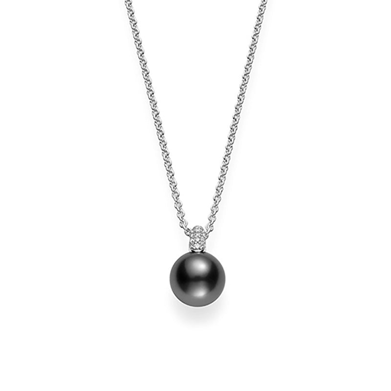 Mikimoto White Gold 11mm Black South Sea Pearl & Diamond Pendant