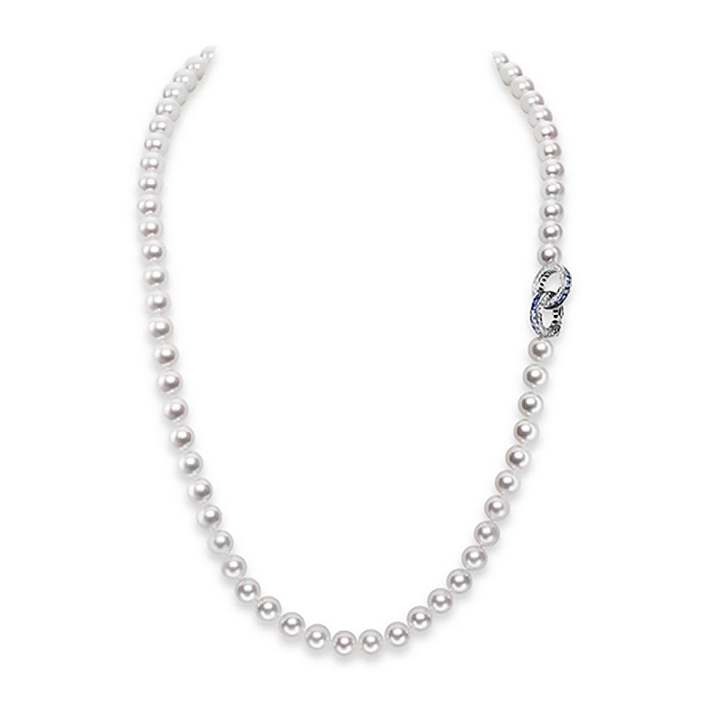 Mikimoto Ocean White Gold 8-8.5mm Akoya Pearl, Diamond & Sapphire Necklace