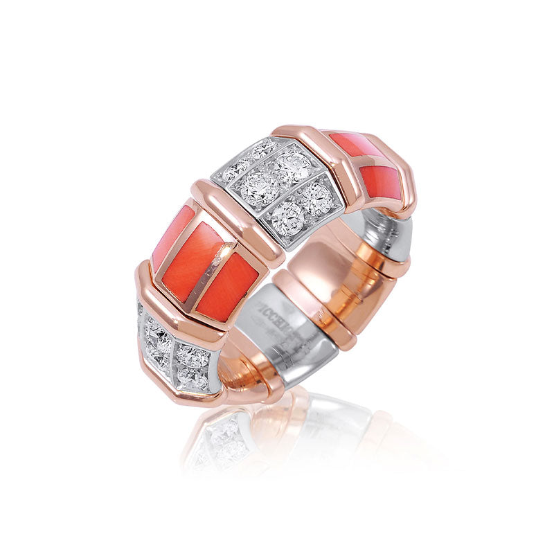 Picchiotti Xpandable Rose Gold & Coral Diamond Ring RE62-P/W-Coral