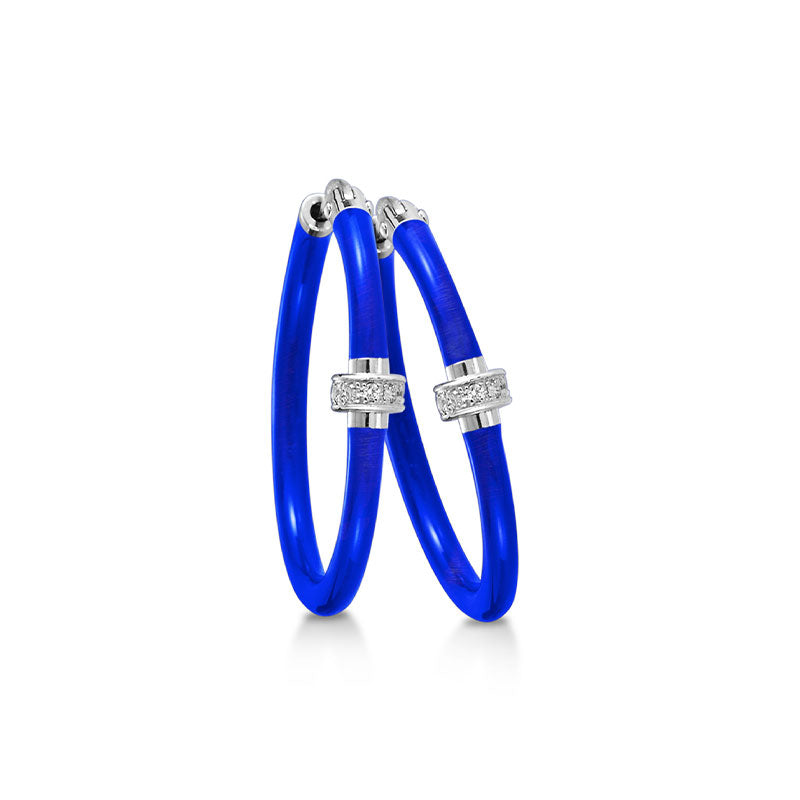 SOHO Sterling Silver & Cobalt Blue Enamel Diamond Hoop Earrings