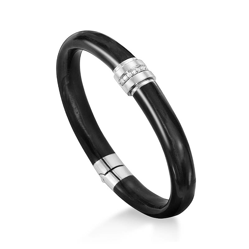 SOHO Sterling Silver & Black Enamel Diamond Bangle