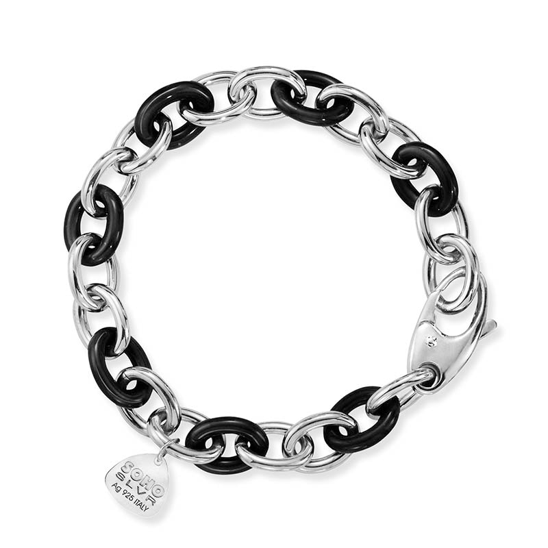 SOHO Sterling Silver & Silver Enamel Small Link Bracelet