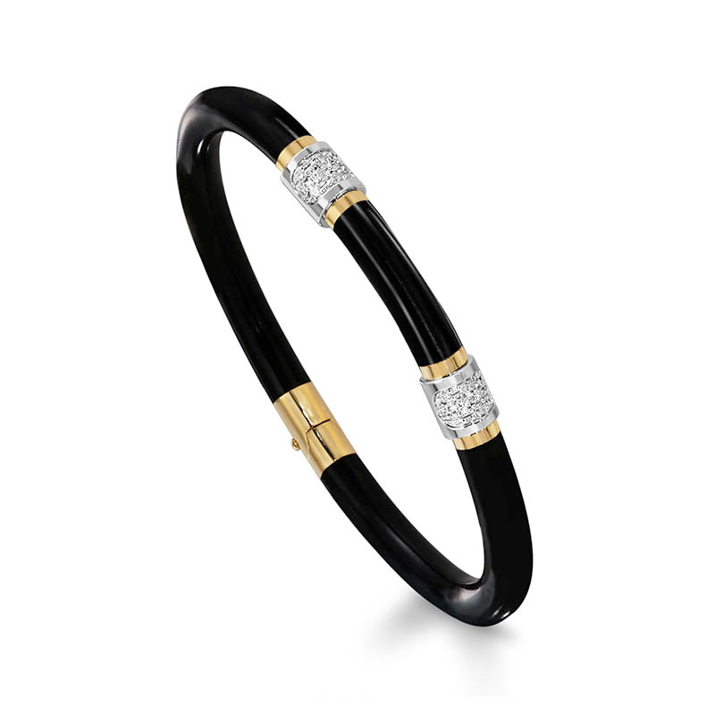 SOHO Yellow Gold & Black Enamel Diamond Bangle