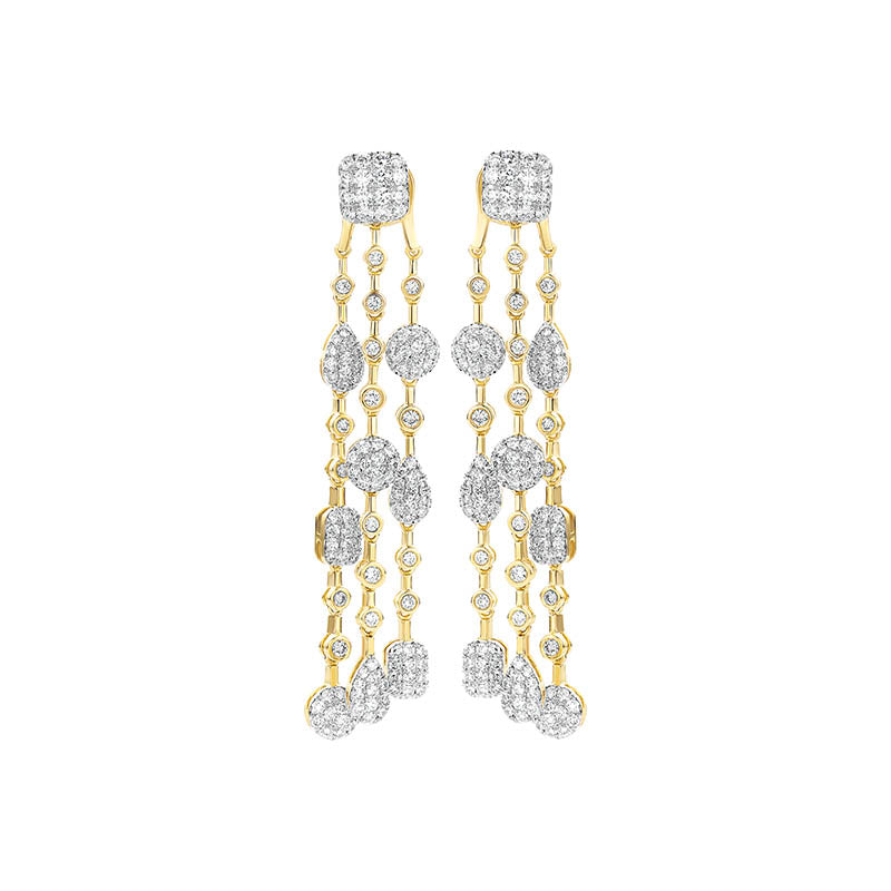 Tirisi Venice Exclusive Yellow Gold Three-Strand Drop Diamond Earrings