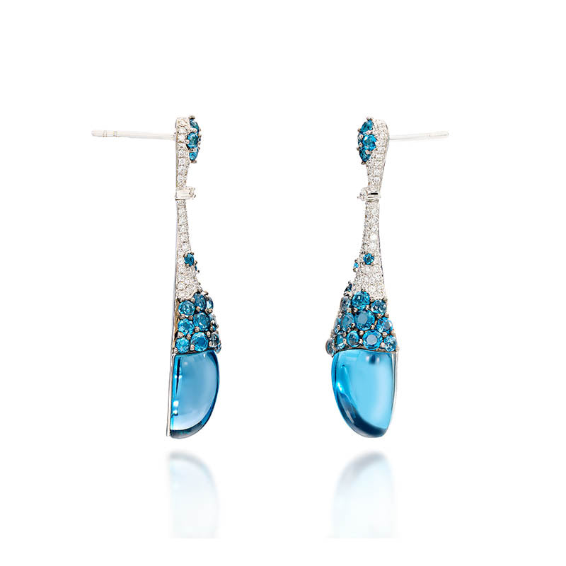 Tirisi White Gold London Blue Topaz & Diamond Drop Earrings