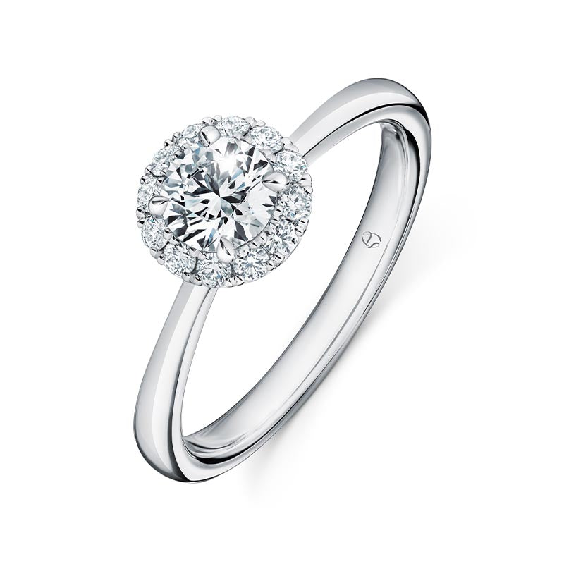 Hearts on Fire Vela 4-Prong Halo Platinum 0.74ct Diamond Engagement Ring