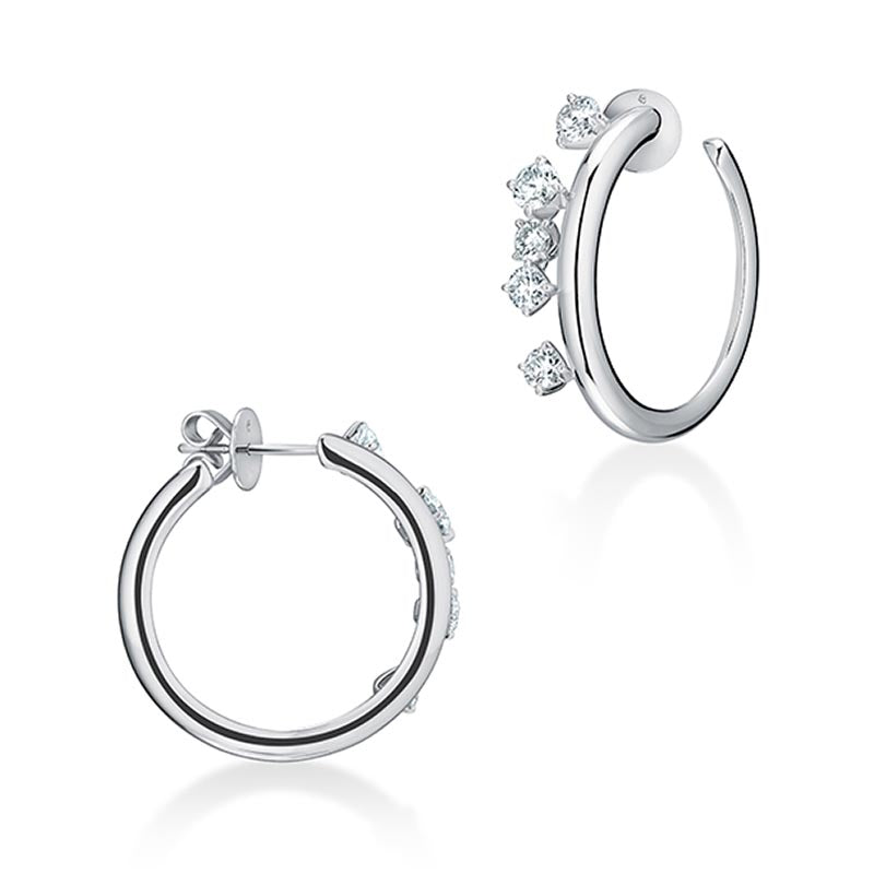Hearts on Fire Barre White Gold Small Floating Diamond Hoops