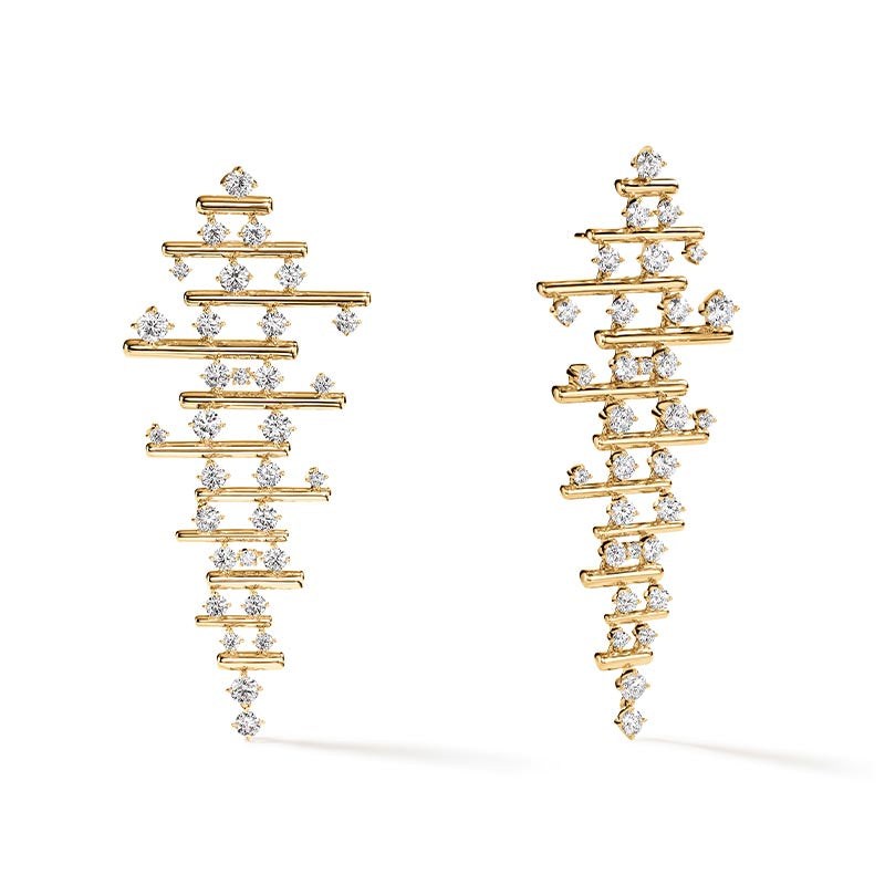 Hearts on Fire Barre Yellow Gold Muli-Row Diamond Drop Earrings