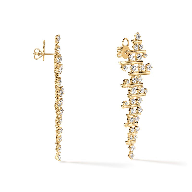 Hearts on Fire Barre Yellow Gold Muli-Row Diamond Drop Earrings