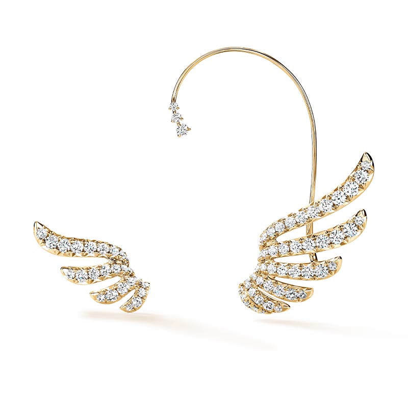 Hearts on Fire Vela Yellow Gold French Cut Pavé Asymmetrical Diamond Climber Earrings
