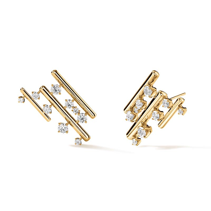 Hearts on Fire Barre Yellow Gold Multi-Row Climber Earrings