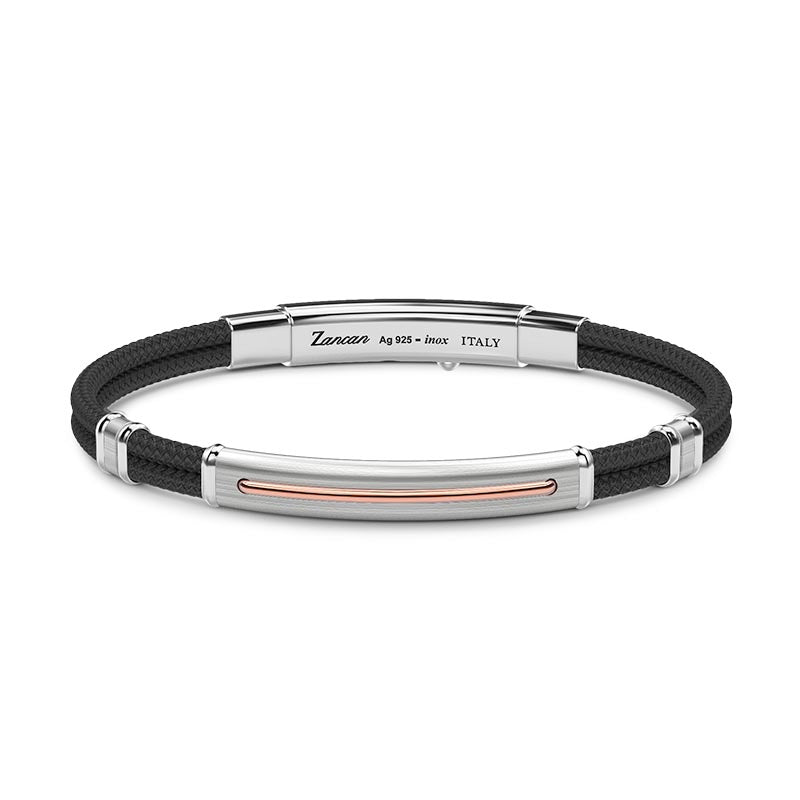 Zancan Regetta Black Kevlar, Sterling Silver & Rose Gold Bracelet