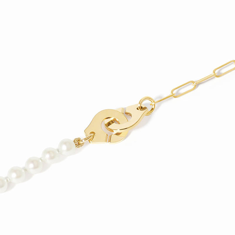dihn van Menottes R8 Yellow Gold Pearl Chain Bracelet