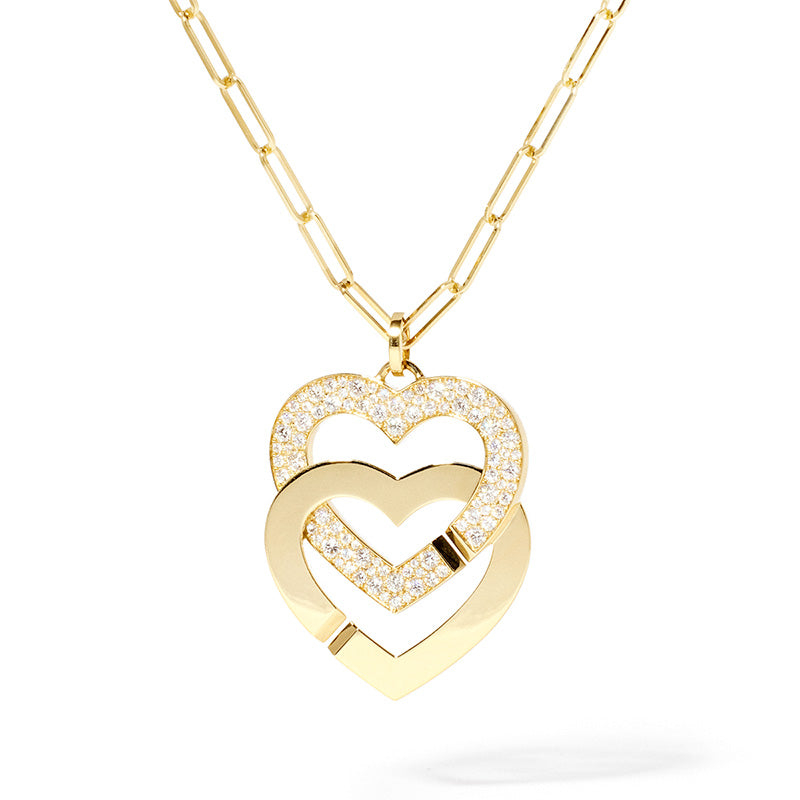 dinh van Double Coeurs R25 Yellow Gold Diamond Pendant