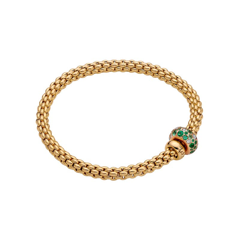 Fope Solo Yellow Gold, Emeral & Diamond Bracelet