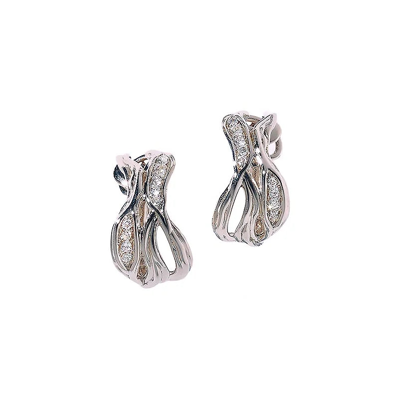 Antonini White Gold Vulcano Diamond Hoop Earrings