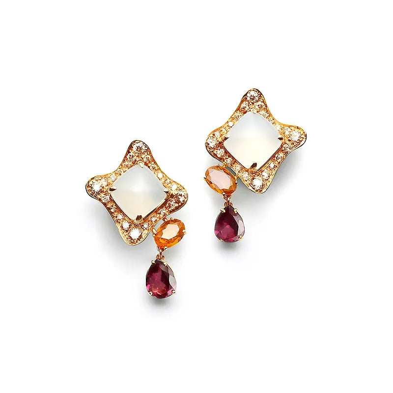 Antonini Rose Gold Roma Moonstone, Orange Sapphire, Rhodolite & Diamond Earrings
