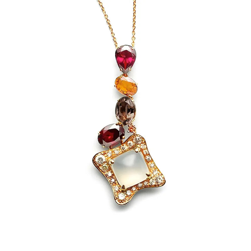 Antonini Rose Gold Roma Moonstone, Orange Sapphire, Rhodolite, Smokey Quartz & Diamond Ring