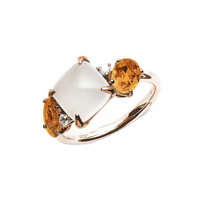 Antonini Rose Gold Roma Moonstone, Orange Sapphire & Diamond Ring