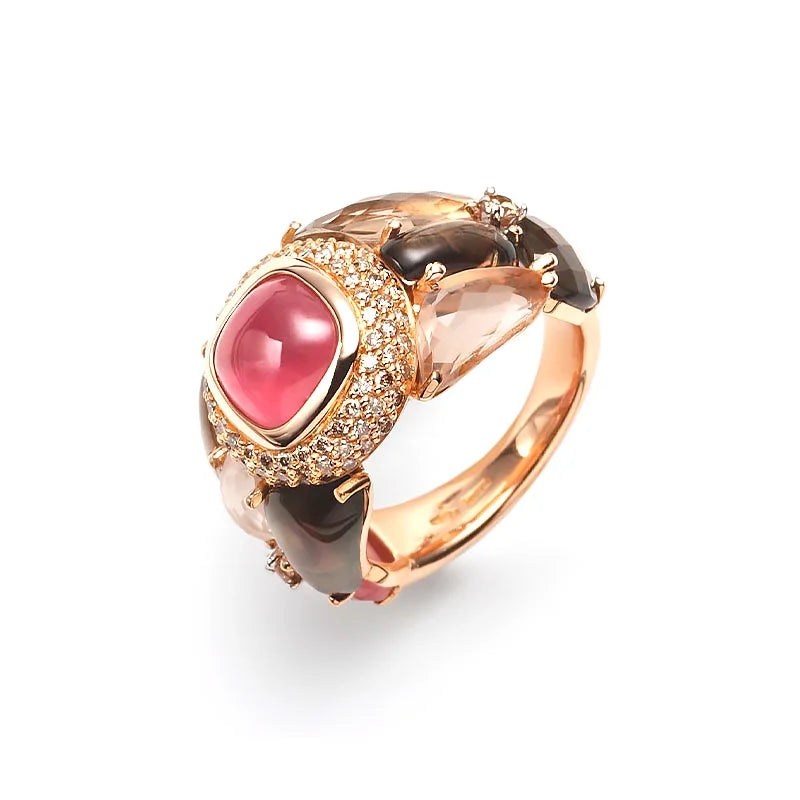 Antonini Rose Gold Porto Cervo Smokey Quartz, Pink Quartz & Rhodochrosite Diamond Ring