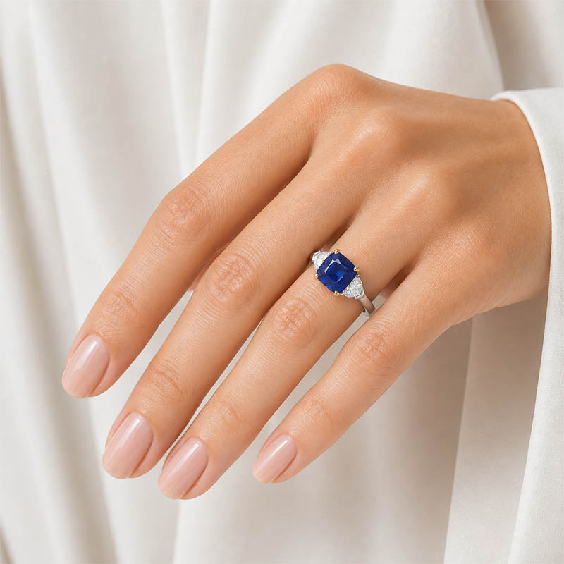 Bayco Magnificent Blue Cushion Cut Sapphire & Diamond Ring