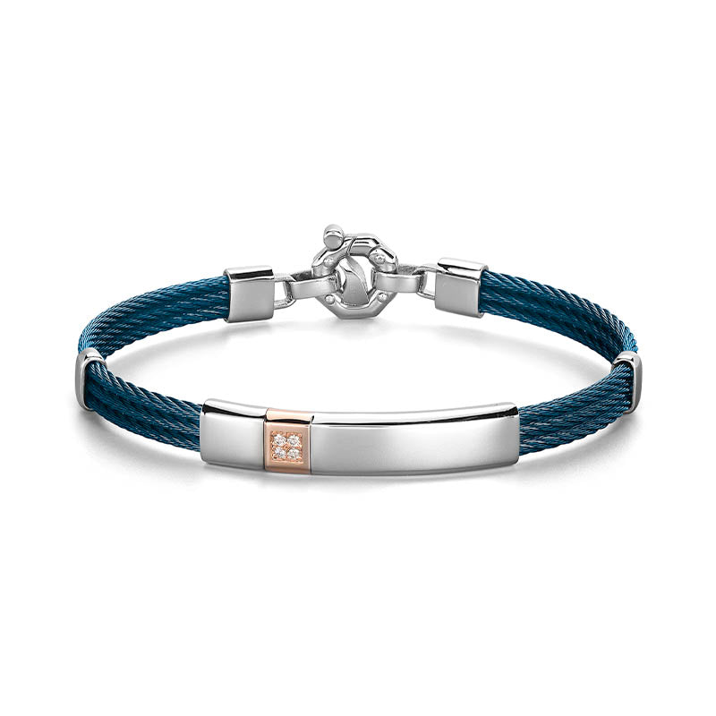 Barakà 316L Blue PVD Steel & Rose Gold Diamond Bracelet