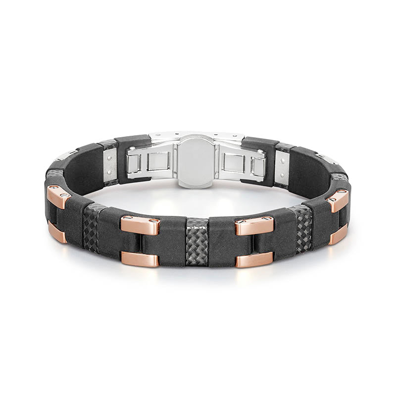 Barakà Carbon Fibre, Rose Gold & Rubber Bracelet