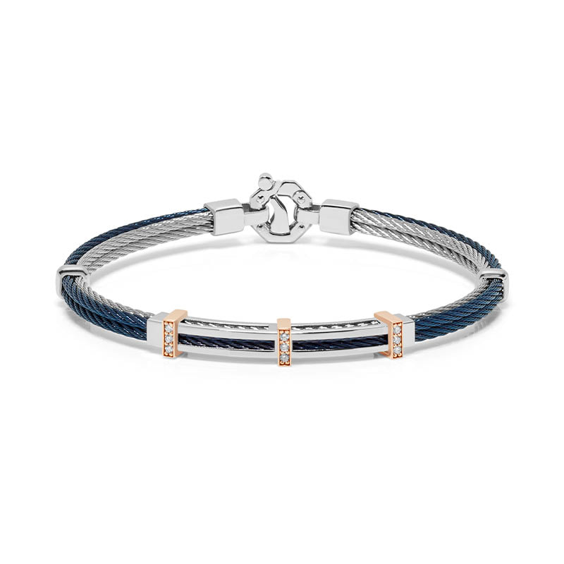 Barakà 316L Blue PVD Steel & Rose Gold Diamond Bracelet