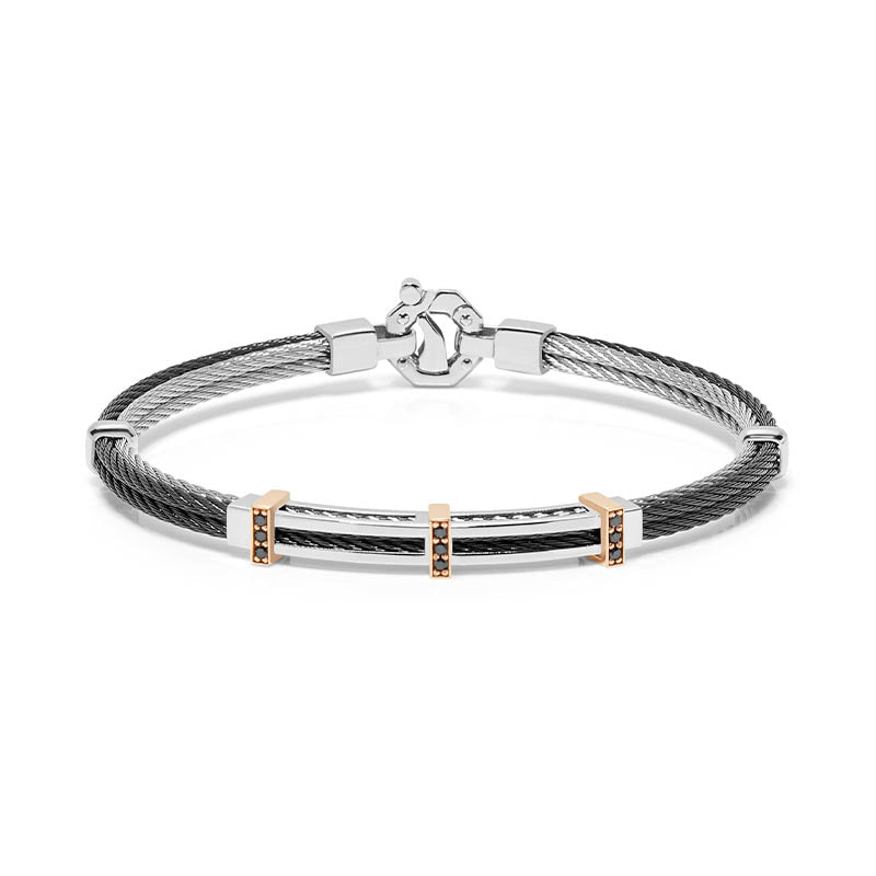 Barakà 316L Black PVD Steel & Rose Gold Diamond Bracelet