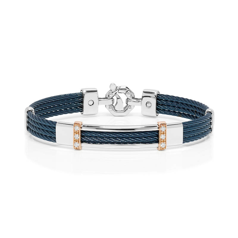 Barakà 316L Blue PVD Steel & Rose Gold Diamond Bracelet